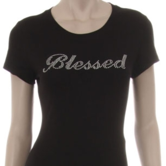 Tops - Blessed Tshirt Black Top Bling Rhinestone Slim Fit